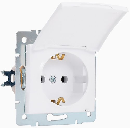 Розетка с заземлением без рамки Lezard Karina 1-м. крышка шторки керамика белый картинка